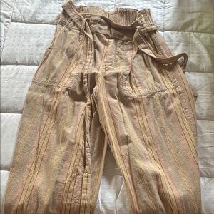 American Eagle Outfitters Striped Wide Leg Pants - Beige and Yellow